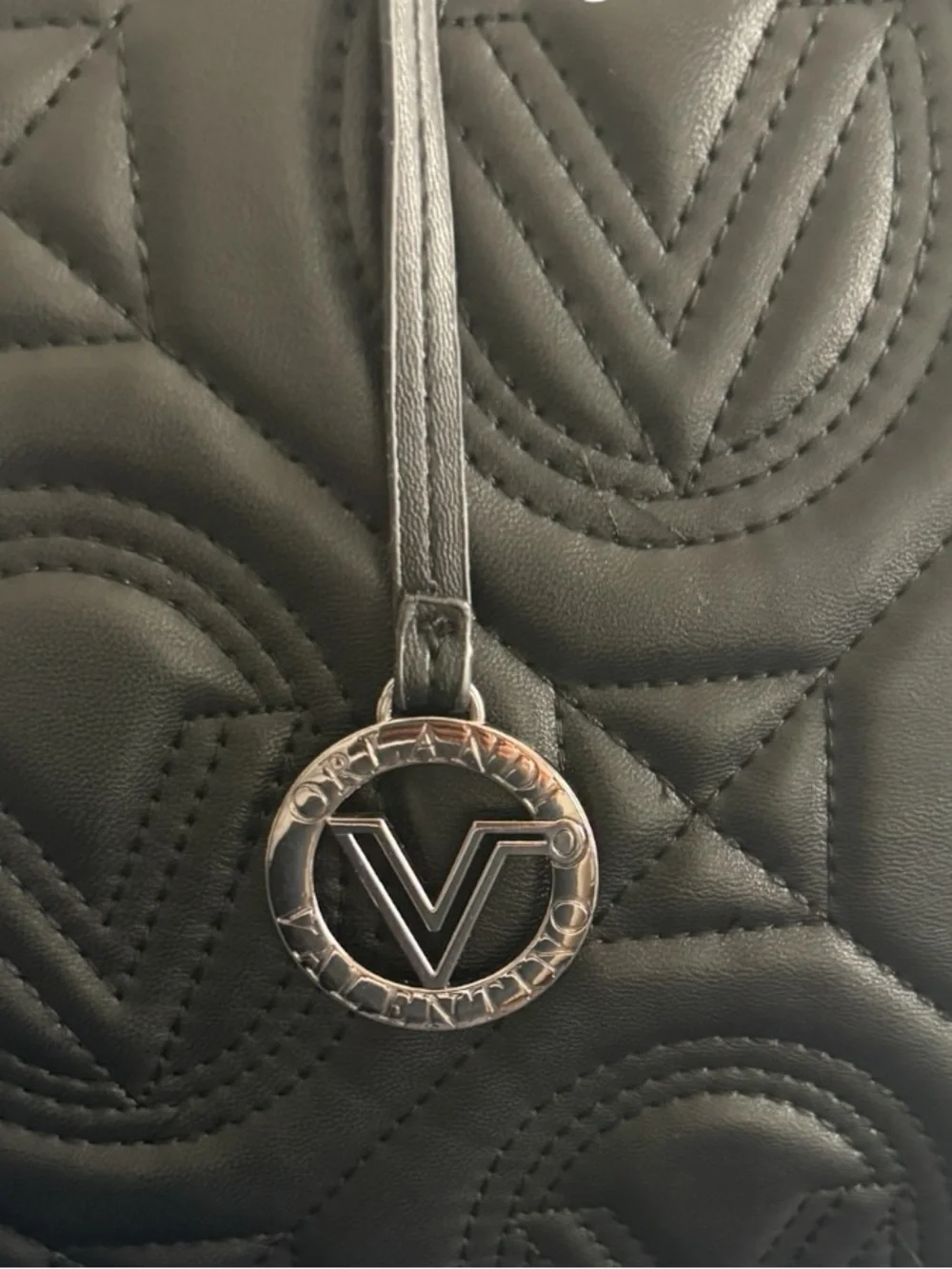 NWT Valentino Orlandi Black Quilted Tote Bag V Logo Luxury Shoulder Bag